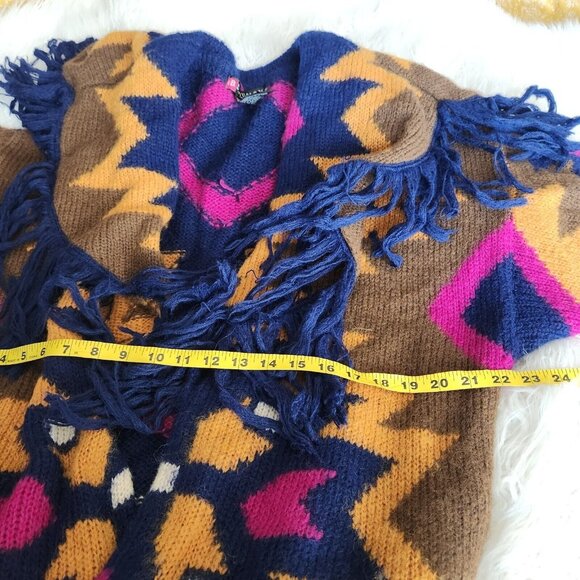Vintage 90s Oversized Mohair Cardigan Sweater M Fringe Fuzzy Southwestern - Picture 10 of 16